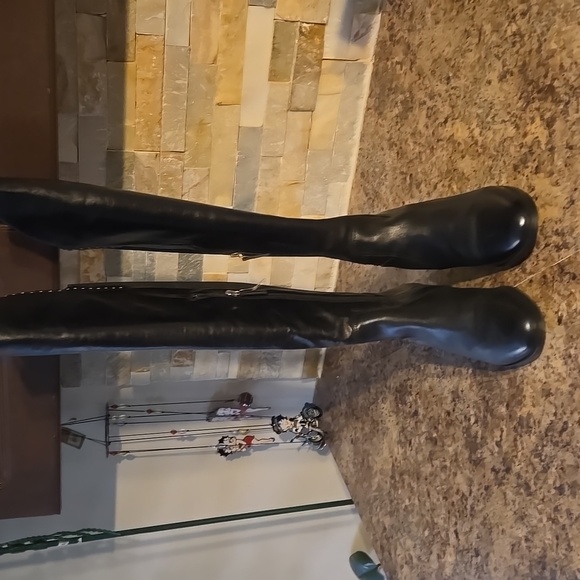 Black Studded Knee-High Boots - Picture 2 of 4